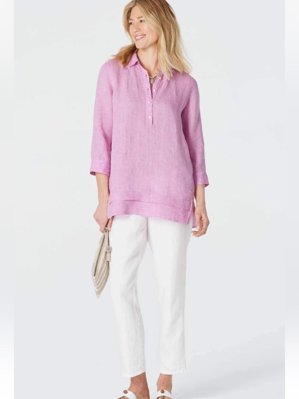 J. Jill 100% Linen Tunic Top
Pink Coastal Minimalist 3/4 Sleeve Blouse
Small